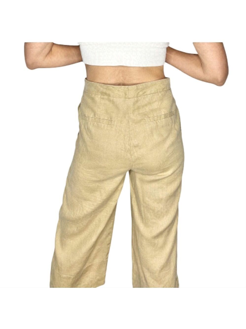 Simons Contemporaine Tan Linen High Waist Wide Leg Cropped Trousers 2.